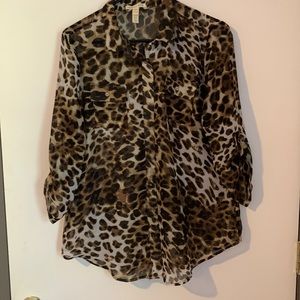 Animal print see-through blouse